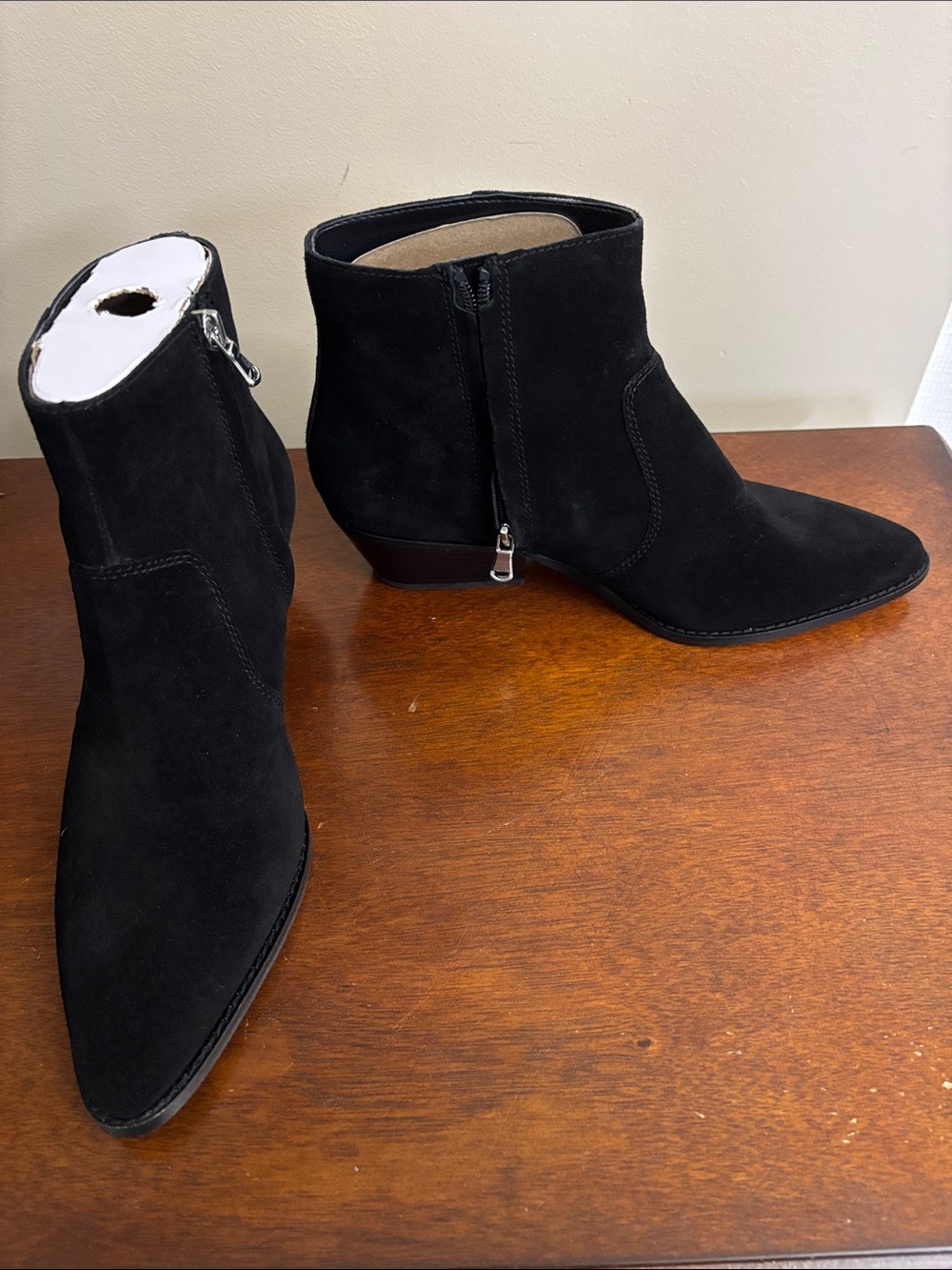 Ann Taylor Black Suede Pointed Ankle Boots with Side Zipper